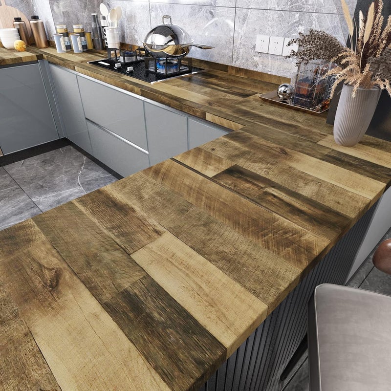 WESTICK Wide Brown Faux Wood Wallpaper for Cabinets 30"x200" Kitchen Countertop Peel and Stick Waterproof Wood Contact Paper Self Adhesive Wooden Shiplap Vinyl Roll for Countertops Dining Tables - Image 2